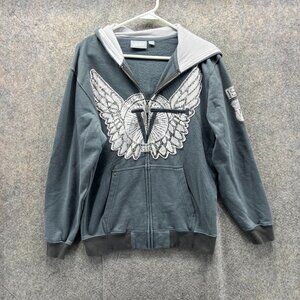 Vans Sweater Women Extra Large Wings Gray Full Zip Hooded Fleece Cotton XL